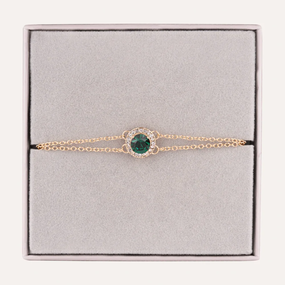 May Emerald-Colour Birthstone Clasp Bracelet In Gold-Tone - Image 4